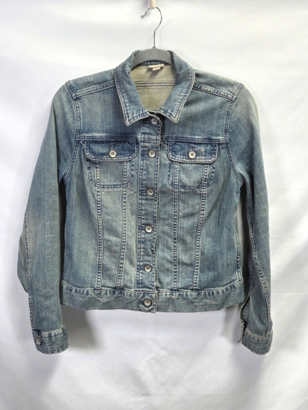Merona Womens Denim Faded Distressed Blue Classic Jean Jacket Small